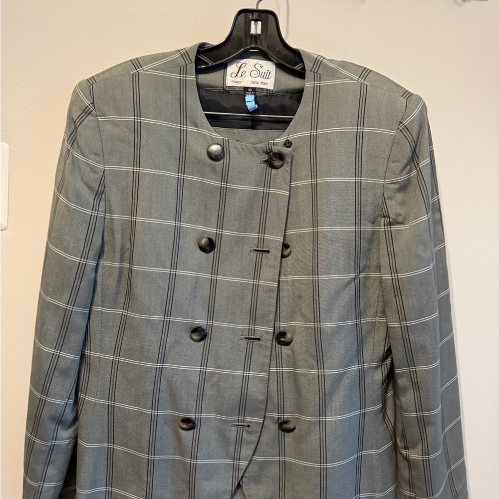 Le Suit Charcoal Checkered Blazer